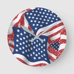 Old Glory All American - USA Flag  Round Clock