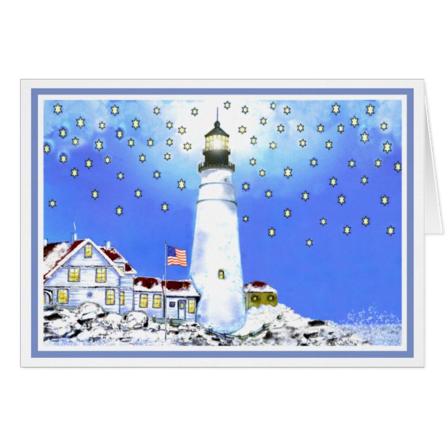 Old Glory Flying Bright at Portland Head Light (Front Horizontal)