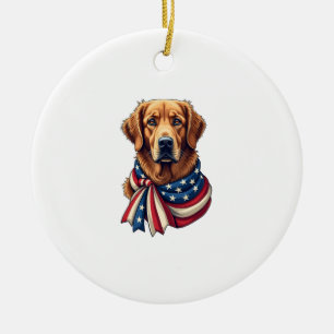 Old Glory Golden Retriever Vintage Shirt 2 Ceramic Ornament