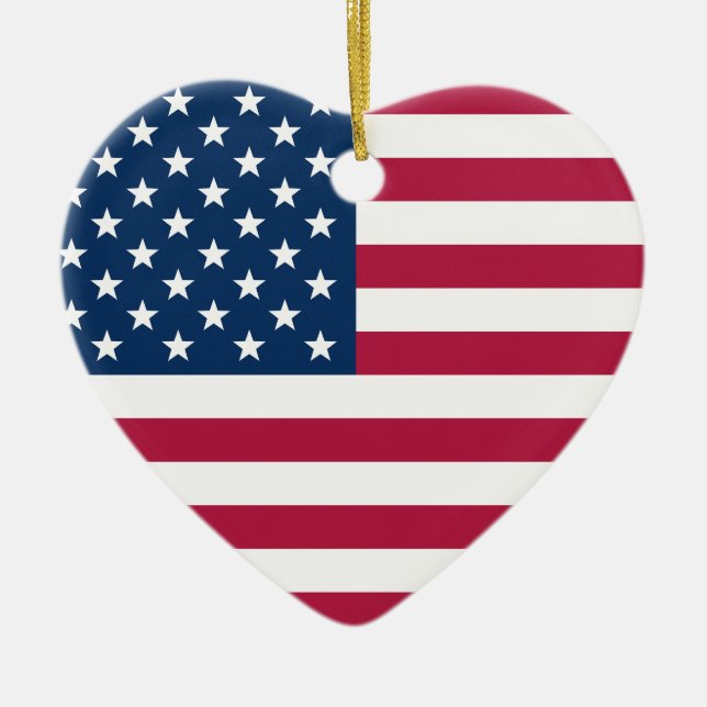 Old Glory Personalised Message USA Heart Ceramic Ornament (Front)