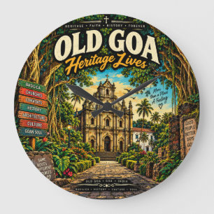 Old Goa — UNESCO Heritage Churches & History T-Shi Large Clock