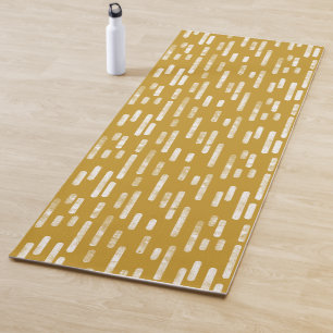 Old Gold and White Rounded Lines Pattern Yoga Mat