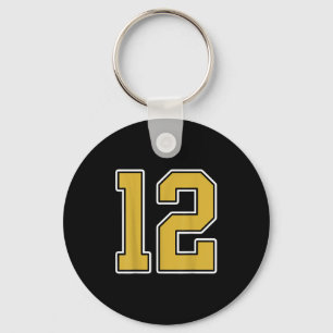 Old Gold Black White Sports Number 12 Jersey Unifo Key Ring