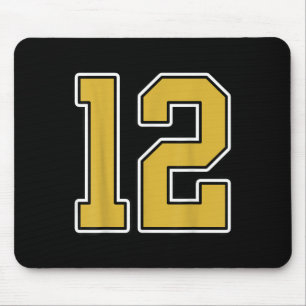 Old Gold Black White Sports Number 12 Jersey Unifo Mouse Pad