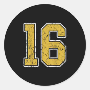 Old Gold Black White Srts Number 16 Jersey Uniform Classic Round Sticker