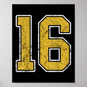 Old Gold Black White Srts Number 16 Jersey Uniform Poster