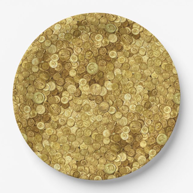 Old Gold Coin Collection Paper Plate (Front)