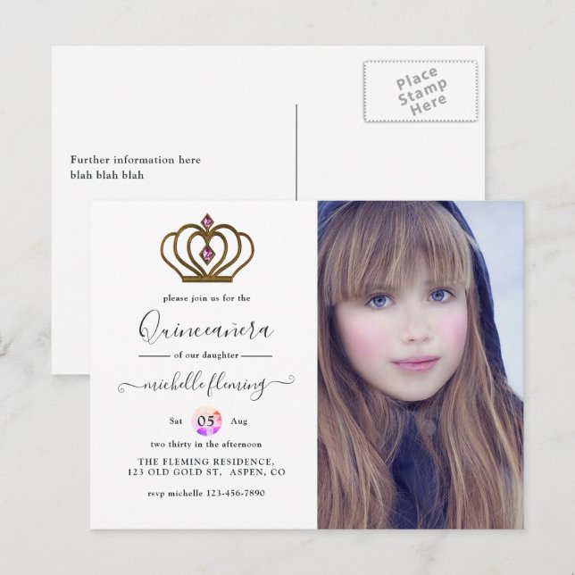 Old Gold Elegance Quinceañera Invitation Postcard (Front/Back)