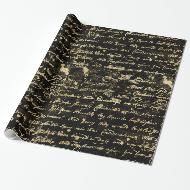 Old Gold Handwriting Customizable Background Color Wrapping Paper (Unrolled)