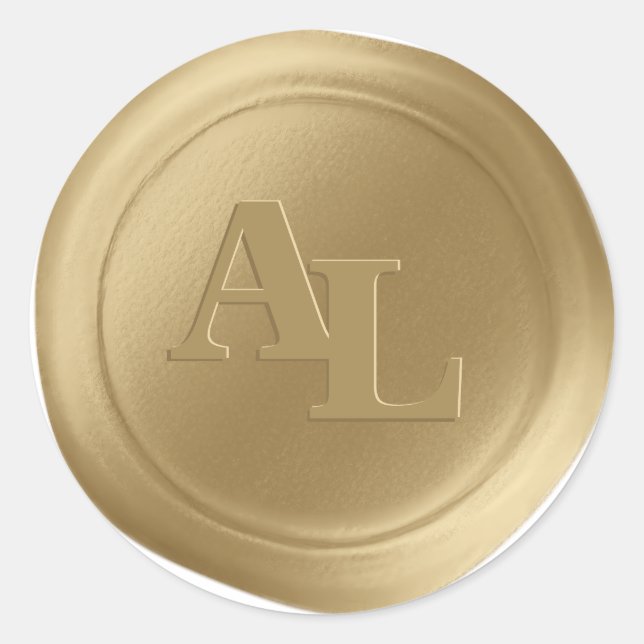 Old Gold Wax Seal Monogram Wedding Stickers (Front)