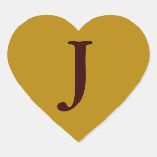 old gold with letter J Heart Sticker