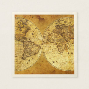 Old Golden World Map Napkin