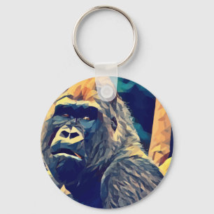 Old Gorilla Original Abstract jungle animal Art Key Ring