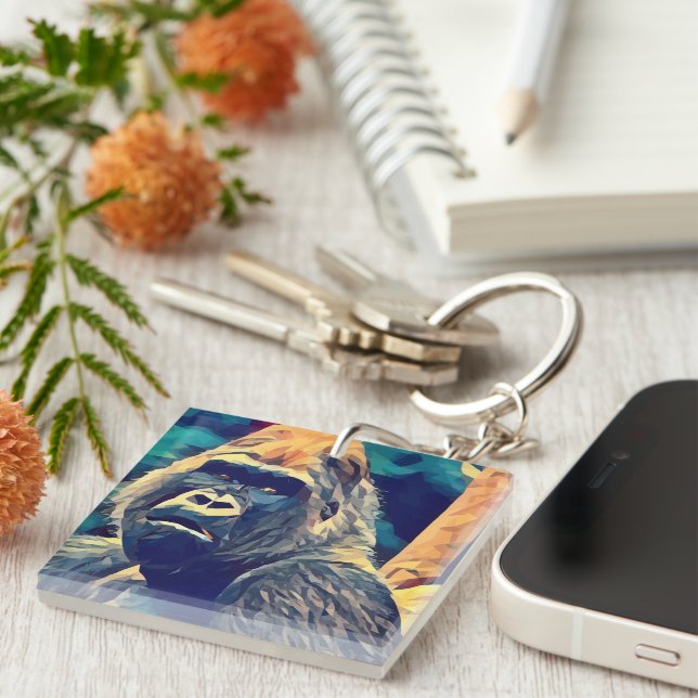 Old Gorilla Original Abstract jungle animal Art  Key Ring (Front Right)