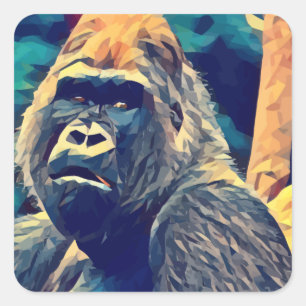 Old Gorilla Original Abstract jungle animal Art Square Sticker