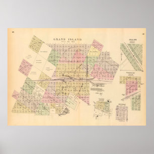 Old Grand Island NE Map (1885) Vintage Nebraska  Poster