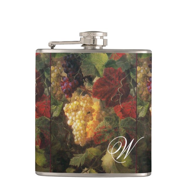 OLD GRAPE VINEYARD GRAPES AND GRAPE VINES MONOGRAM HIP FLASK (Front)
