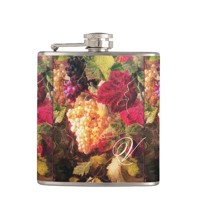 OLD GRAPE VINEYARD GRAPES AND GRAPE VINES MONOGRAM HIP FLASK (Front)