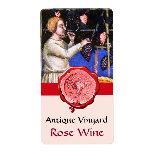 OLD GRAPE VINEYARD HARVEST ROSE WINE WAX SEAL (Front)
