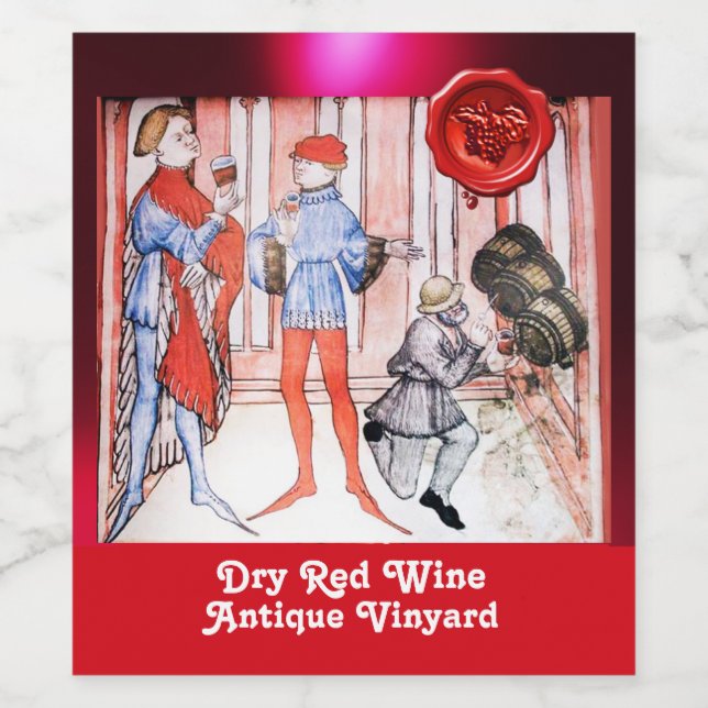 OLD GRAPE VINEYARD RED WINE TASTING WITH BARRELS WINE LABEL (Single Label)
