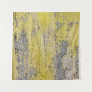 Old gray concrete wall with peeling yellow paint. tapestry