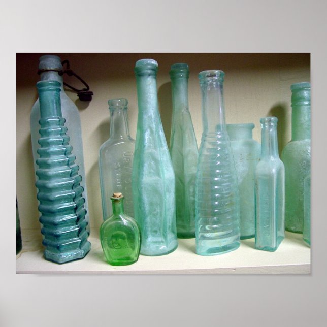 Old Green Glass Bottles Poster (Front)