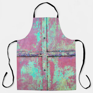 Old green painted wall with rust texture. Grunge r Apron