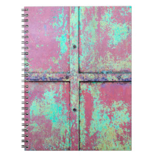 Old green painted wall with rust texture. Grunge r Notebook