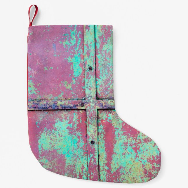 Old green painted wall with rust texture. Grunge r Small Christmas Stocking (Front)