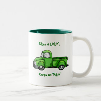 Old Green Pickup Truck Two-Tone Coffee Mug