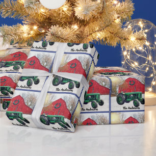 Old Green Tractor Christmas   Wrapping Paper