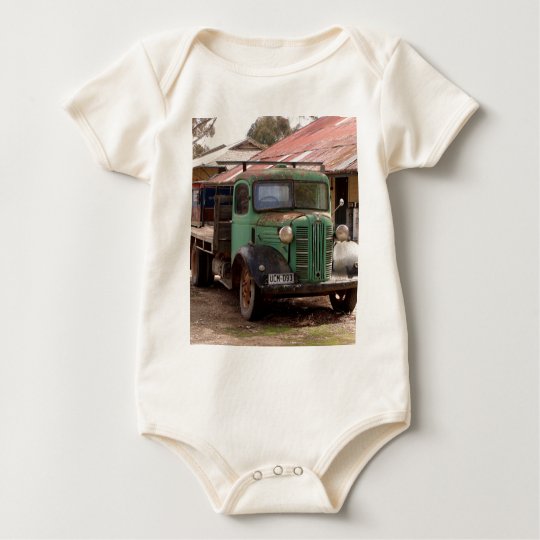 Old green truck baby bodysuit