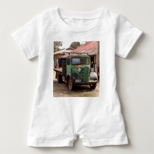 Old green truck baby bodysuit