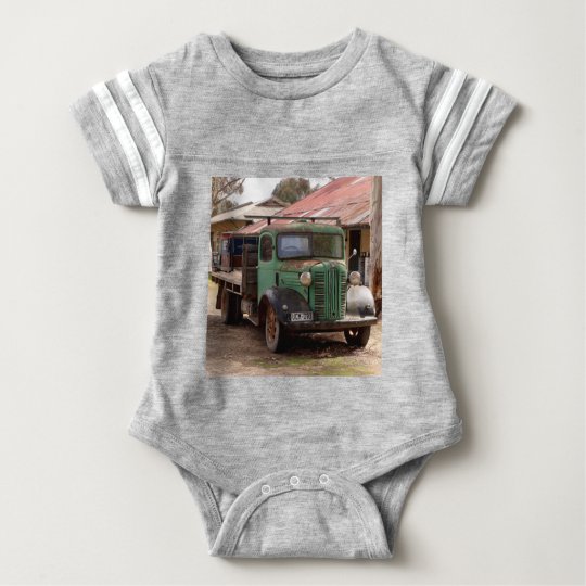 Old green truck baby bodysuit