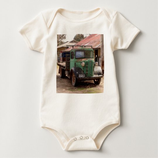 Old green truck baby bodysuit