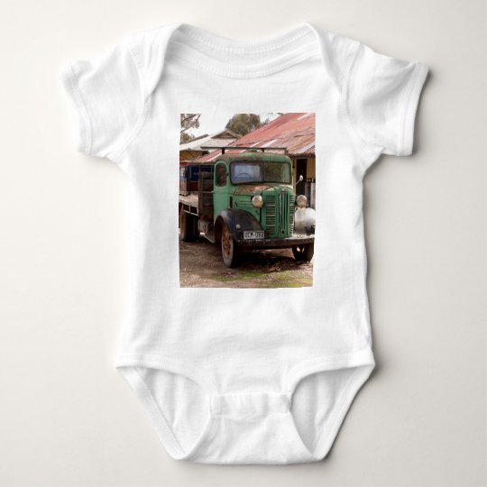 Old green truck baby bodysuit