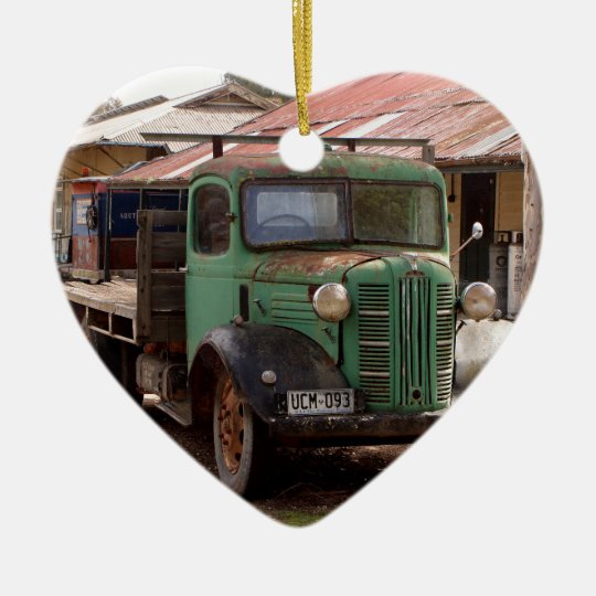 Old green truck ceramic ornament