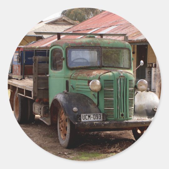 Old green truck classic round sticker