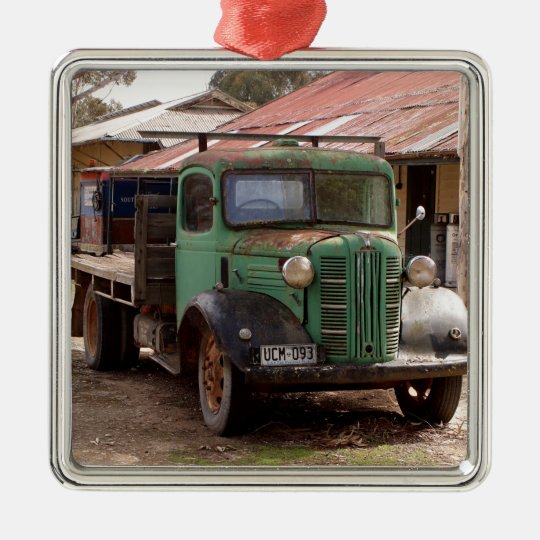 Old green truck metal ornament