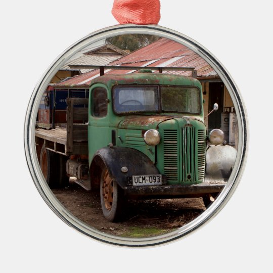 Old green truck metal ornament
