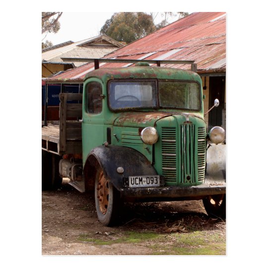 Old green truck postcard