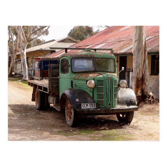 Old green truck postcard