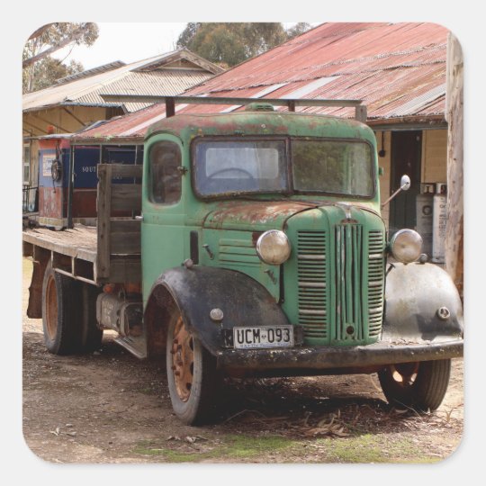 Old green truck square sticker