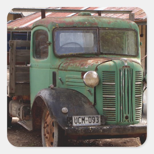 Old green truck square sticker