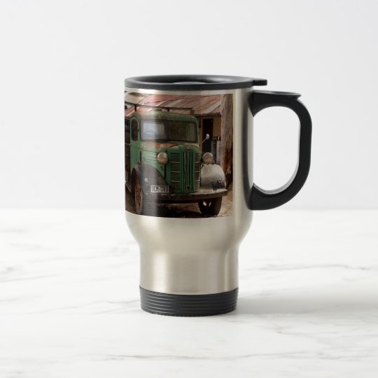 Old green truck travel mug