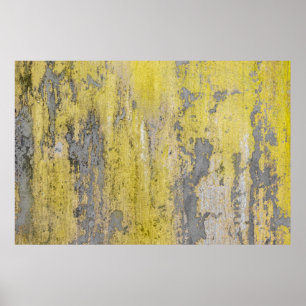 Old grey concrete wall with peeling yellow paint. poster
