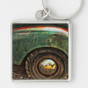 Old Grungy Green Truck -Keychain Key Ring