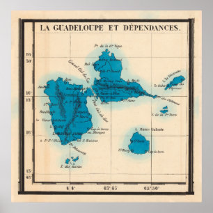 Old Guadeloupe Island Map (1844) Vintage Gwadloup Poster