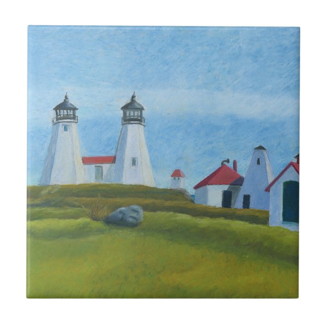 Old Gurnet Lighthouses Ceramic Tile (Front)