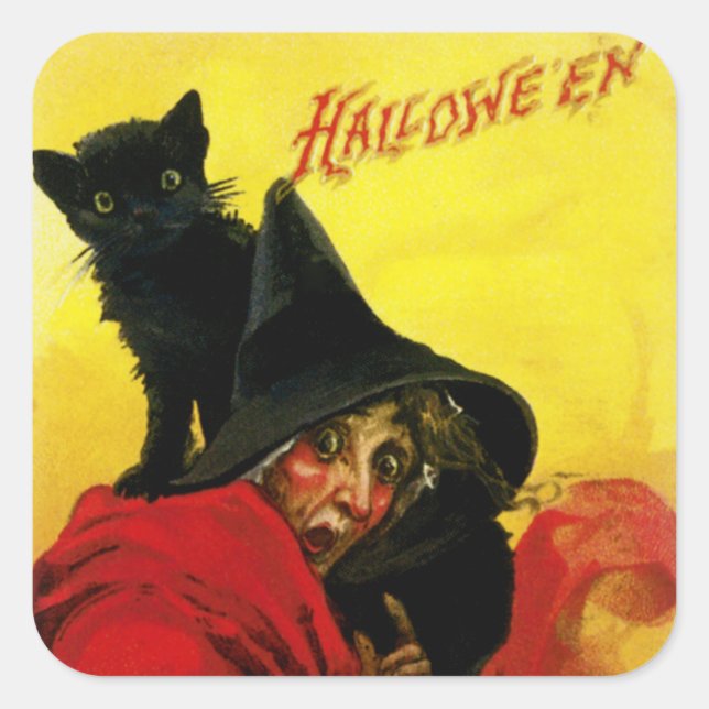 Old Halloween Witch Square Sticker (Front)